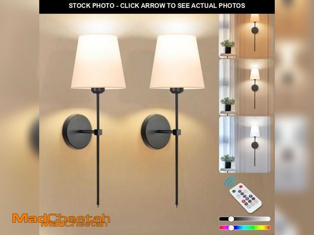 Lot 74-11974226 - Adetu Battery Operated Wall Sconce Set of 2, 5CCT Black Rechargeable Wall Lights with Remote, 10 RGB...