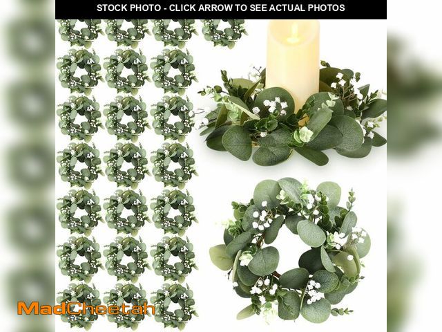 Lot 74-14304442 - Zeyune 24 Pcs Artificial Eucalyptus Candle Rings Bulk Greenery Leaves Wreath Floral Candle Pillar Ho...