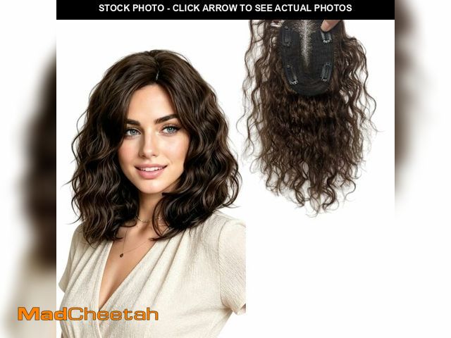 Lot 74-14266083 - Curly Human Hair Topper for Women Swiss Lace Base Wavy Middle Part Hairpiece for Thinning Hair 9Ãâ...