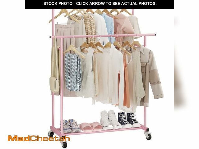 Lot 74-13622969 - Calmootey Double Rod Clothing Garment Rack,Rolling Hanging Clothes Rack,Portable Clothes Organizer f...