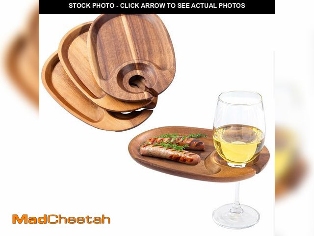 Lot 74-14333007 - Decent Vrvege Wine Appetizer Plates, Acacia Mini Cheese Boards with Built-in Glass Holder, Wood Indi...