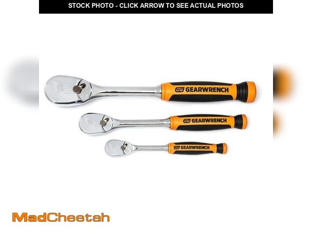 Lot 74-14559754 - GEARWRENCH 1/4 in., 3/8 in. and 1/2 in. Drive 90-Tooth Dual Material Teardrop Ratchet Set (3-Piece) ...