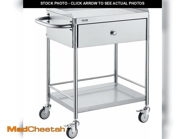 Lot 74-13382638 - VEVOR Medical Cart, 2-Layer Stainless Steel Cart 220 lbs Weight Capacity, Lab Utility Cart with 360 ...