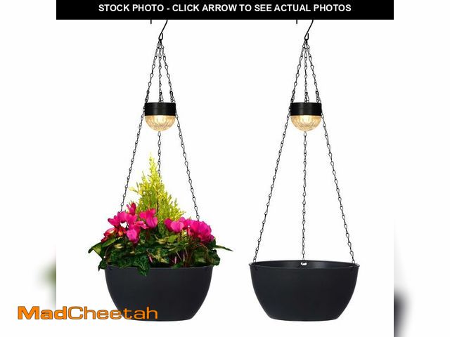 Lot 74-13958311 - BAYN 2 Packs Solar Hanging Basket Planters for Plants Outdoor, Self Watering Black Flower Plants Pot...