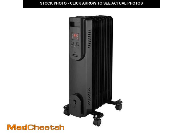 Lot 74-14614472 - (MISSING WHEELS) Konwin 1500-Watt Black Indoor Electric Oil-Filled Radiator Convection Radiant Space...
