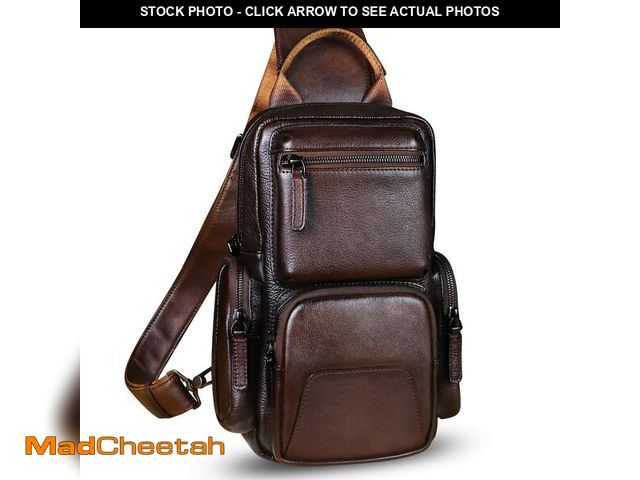 Lot 74-14148907 - IVTG Genuine Leather Sling Bag Crossbody Casual Hiking Daypack Vintage Handmade Chest Bag Shoulder B...