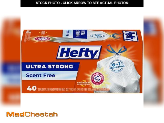 Lot 74-12519301 - Hefty Ultra Strong 13 Gallon Trash Bags, Tall Kitchen Trash Bags 13 Gallon Size, Drawstring Closure,...