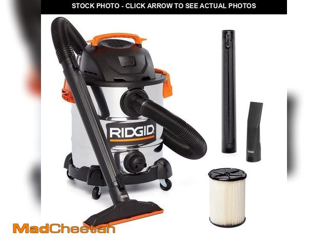 Lot 74-12553414 - RIDGID 10 Gal. 6.0 Peak HP Stainless Steel Shop Vacuum Wet Dry Vac with Filter, Locking Hose and Acc...