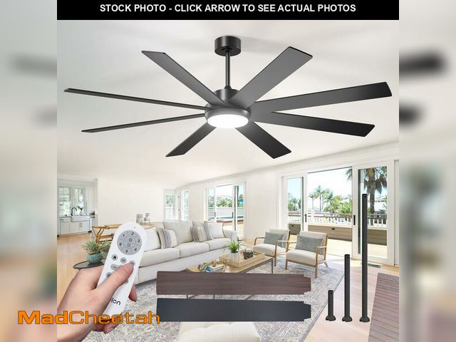 Lot 74-13835465 - (MISSING GLASS SHADE) addlon 72 Inch Large Ceiling Fans with Lights, Black Ceiling Fan with Remote C...