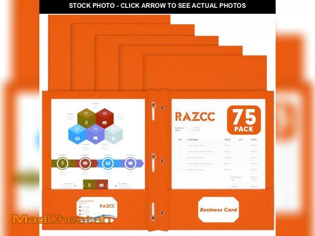 Lot 74-12443568 - Two Pocket Folders, RAZCC 75 Pack Two Pocket Folders with Prongs, 3 Prong Folders Fit Letter Size Pa...