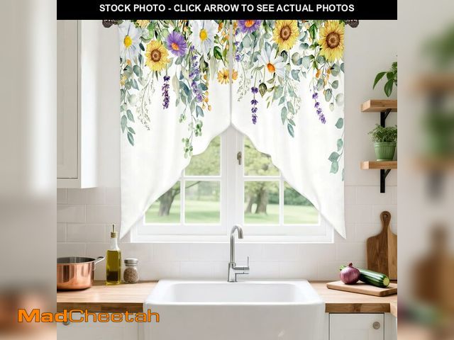 Lot 74-14215692 - Zedliyu Spring Wildflower Flower Swag Kitchen Curtain Valance for Windows,Watercolor Eucalyptus Leav...