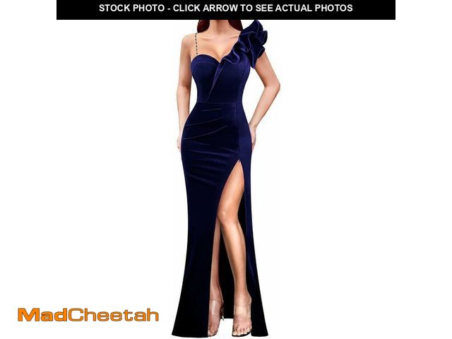 Lot 74-10908608 - VFSHOW Womens Ruffle One Shoulder Strap Velvet Formal Prom Wedding Maxi Dress 2023 Sweetheart Ruched...