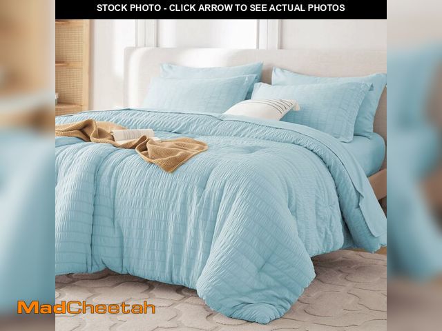 Lot 74-13546334 - MUXHOMO 7 Pieces Full Comforter Set, Seersucker Bed in a Bag Full Size, All Season Luxury Bedding Se...