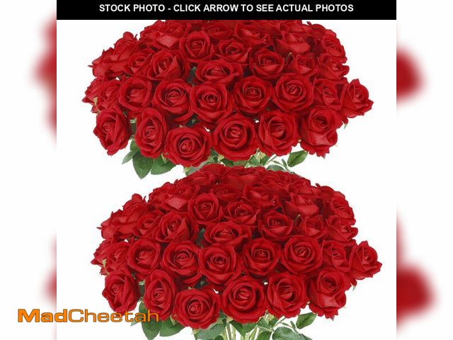 Lot 74-13715426 - Hananona 50 Pcs Artificial Roses in Bulk, Fake Silk Red Roses Realistic Roses for Wedding Centerpiec...