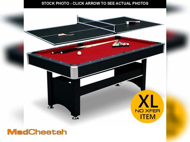 Lot 74-13120583 - Hathaway Spartan 2-in-1 6ft Pool Table with Ping Pong Top for Game Room Ã¢â¬â With Red Felt, Engi...