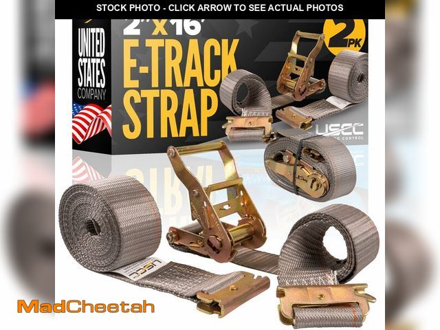 Lot 74-14315615 - US Cargo Control E Track Straps 2" x 16' (2-Pack), 4,400 LBS Break Strength, Gray Heavy Duty E Track...