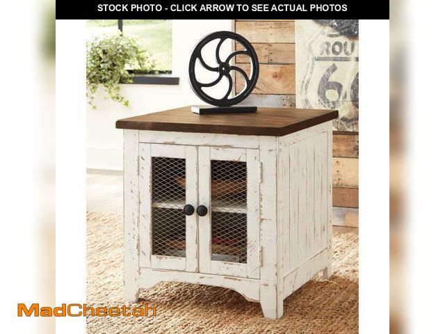 Lot 74-12659653 - Signature DESIGN BY ASHLEY Wystfield 24 in. White/Brown Rectangle Wood End Table with Cabinet and Sh...
