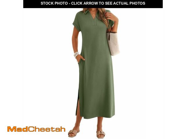Lot 74-14269981 - MEROKEETY Women's Summer Casual Maxi Dress 2026 Cap Sleeve V Neck Collared Beach Vacation T Shirt Lo...