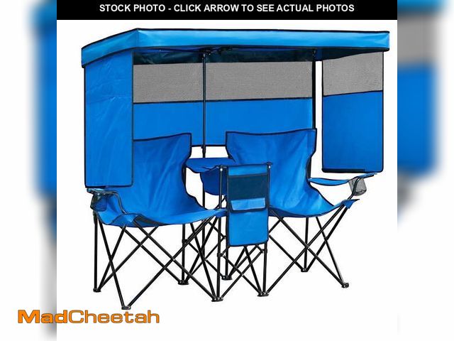 Lot 74-14259923 - WTVIDAS Double Beach Chair with Canopy Shade Oversized Camping Chairs with Cup Holder Cooler Bag Fol...