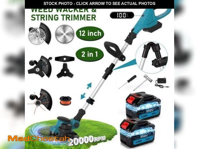 Lot 74-12144721 - GVDV 2 in 1 Weed Wacker and String Trimmer  BLDC Motor  2 Pcs 24V Batteries  3 Blades  Adjustable Le...