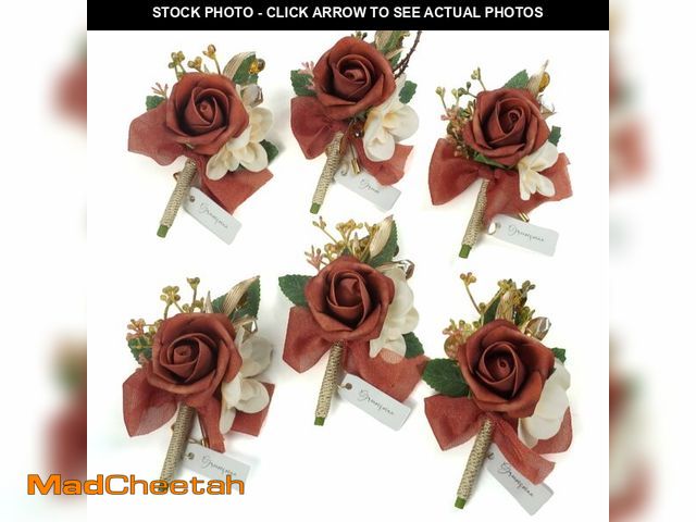 Lot 74-12714964 - MOEFAL Boutonniere for Men, 6 pcs Groom &amp; Groomsmen Boutonniere Set, Artificial Flowers for Wedd...