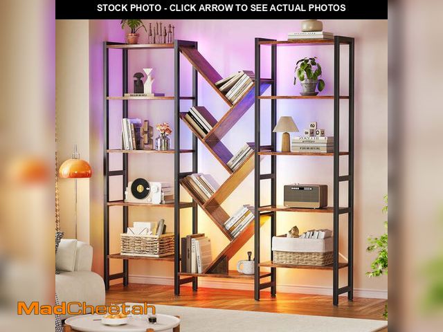 Lot 74-13766534 - Triple 5-Tier Bookshelf with LED Lights for Living Room, 17 Open Shelves Large Bookcase with App Con...