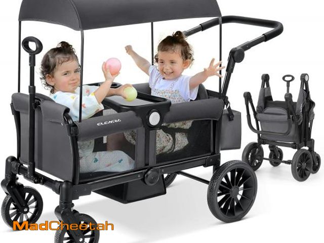 Lot 74-12284605 - ELEMARA Stroller Wagon, 2 Seat Stroller for 2 Kids, Premium All Terrain Stroller for Kids w/Removabl...