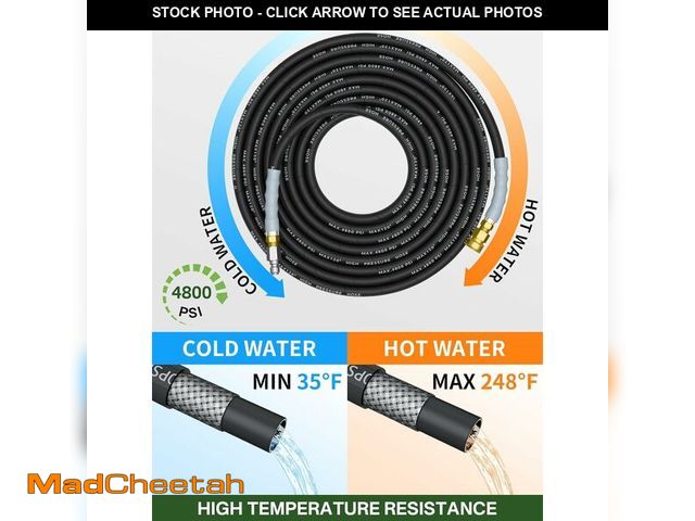 Lot 74-13773756 - TechSweepPro 3/8" 4800PSI Pressure Washer Hose 75FT with Swivel Quick Connect for Cold/Hot Water Max...