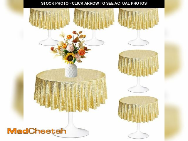 Lot 74-12703501 - Merkaunis 6 Pcs Gold Sequin Tablecloth 50 Inch Gold Round Tablecloth Overlay Round Table Cloth Golde...