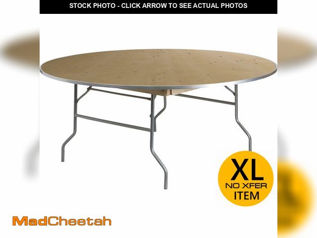 Lot 74-12901636 - Flash Furniture 6-Foot Round HEAVY DUTY Birchwood Folding Banquet Table with METAL Edges - USED