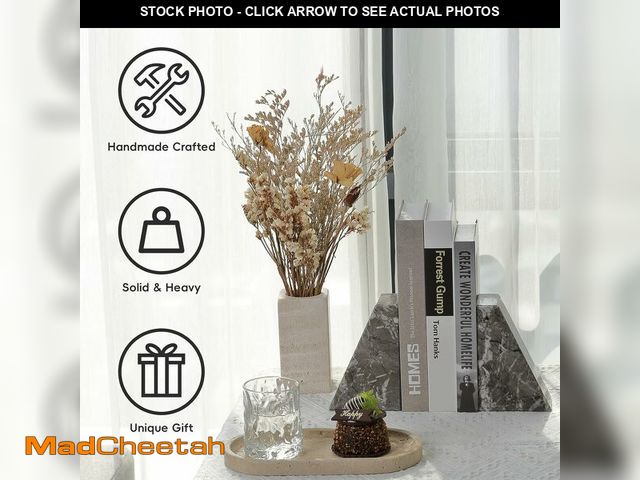 Lot 74-13716564 - (SOME DAMAGE) Koville Marble Bookends for Shelves, Large Bookends for Heavy Books, Natural Stone Boo...