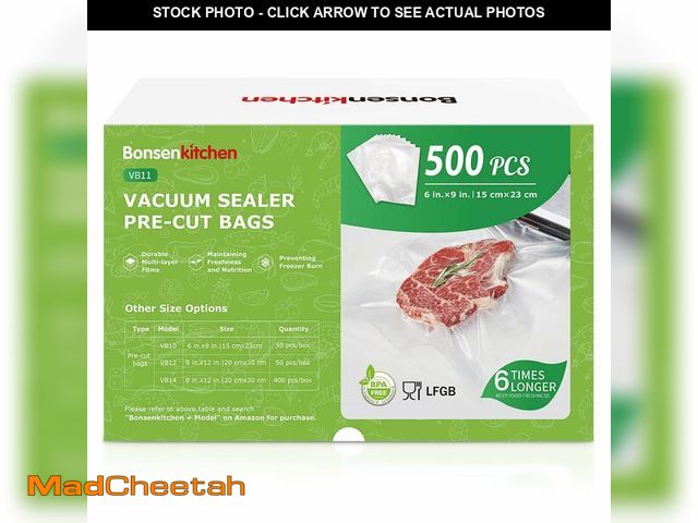 Lot 74-13567087 - Bonsenkitchen Precut Vacuum Sealer Bags, 500 Pint 6" x 9" Food Sealer Bags,Commercial Grade, BPA Fre...