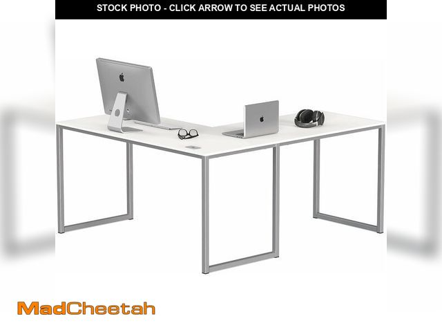 Lot 74-13836265 - SHW Mission 55 x 60 Inches L-Shape Home Office Computer Desk, White - UNUSED