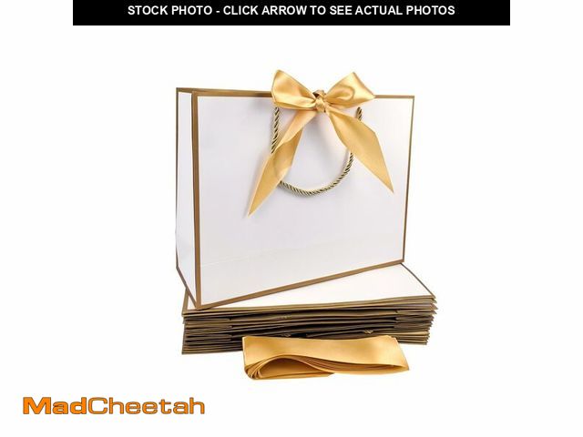 Lot 74-14273197 - TKSBAG 12PCS Gift Bags Medium Size with Handles, 12.5 x 9.8 x 4.3 In White Gold Thank You Bags with ...