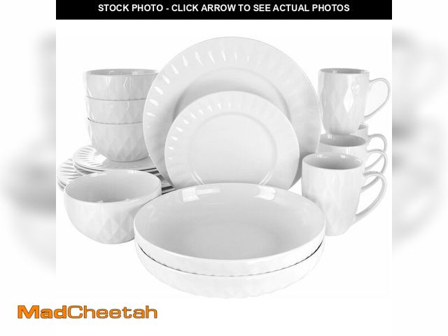 Lot 74-12695532 - Elama White Porcelain Dish Dinnerware Set, 18 Piece (Elama Glossy) - UNUSED