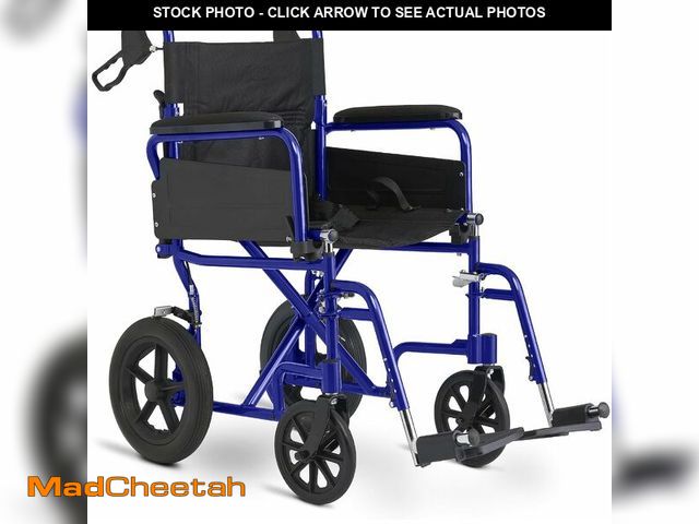 Lot 74-14203119 - Medline Basic Aluminum Transport Chair, Lightweight Folding Transport Wheelchair with Swing-Back Arm...