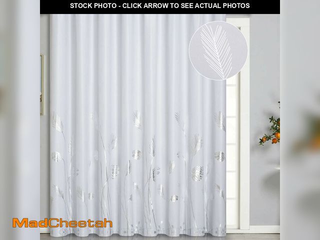 Lot 74-12632977 - Estelar Textiler Greyish White Dining Room Curtain - 100W x 84L Inch Palm Print, Thermal Insulated, ...