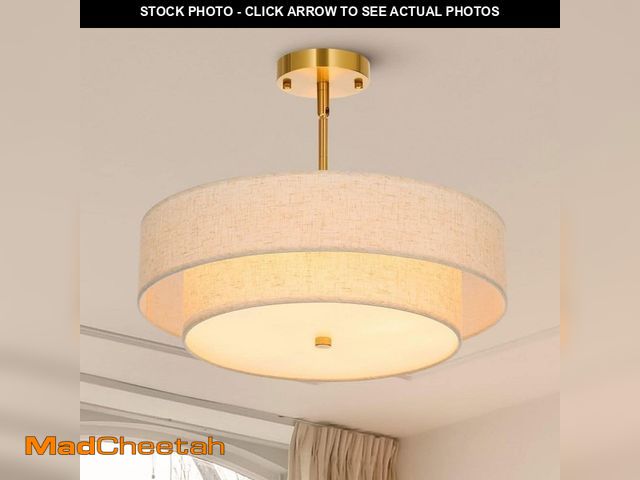 Lot 74-14288969 - Merra 18 in. 4-Light Antique Brass Semi-Flush Mount Ceiling Light Fixture Drum Pendant Light with 2-...