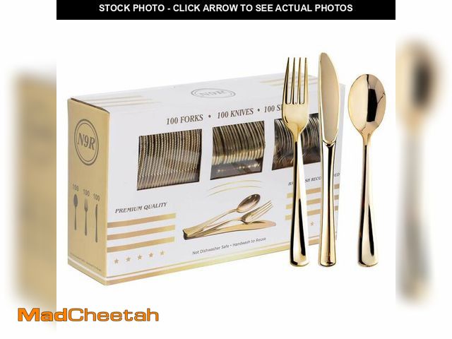 Lot 74-14429681 - N9R 300PCS Gold Plastic Silverware, Disposable Plastic Cutlery/Utensils - UNUSED