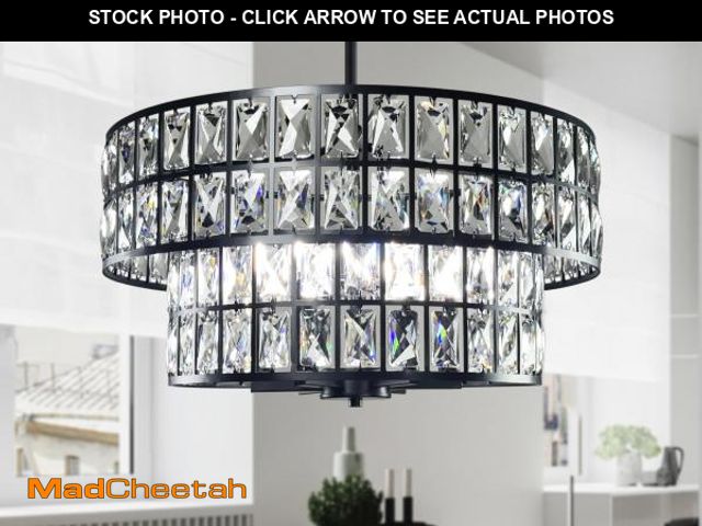 Lot 74-12150564 - 20" Modern Crystal Farmhouse Drum Shade Kitchen Island 6 Lights Pendant Ceiling Fixture,Black Finish...