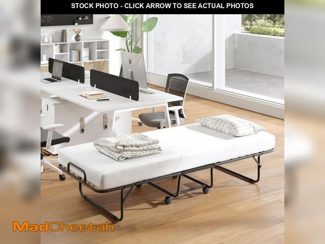 Lot 74-14242347 - Gymax White Twin Rollaway Bed with Memory Foam Mattress Cot Guest Made in Italy Folding - USED