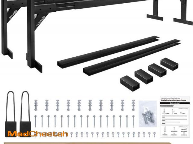 Lot 74-12283816 - SMOQIO Trailer Ladder Rack Aluminium - 5.77'-8.65' Adjustable with Ladder Stoper, Black, Enclosed &a...