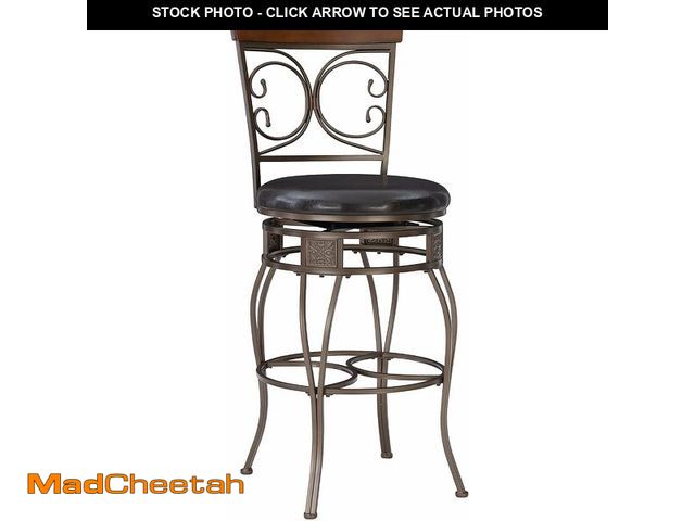 Lot 74-13382501 - Powell Company Back Scroll Powell Big and Tall Barstool, Bar Height, Dark Bronze/Brown - UNUSED