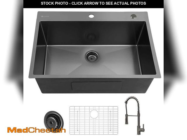 Lot 74-12773443 - Glacier Bay 33 in. Drop-In Single Bowl 18 Gauge Gunmetal Black Stainless Steel Kitchen Sink with Bla...