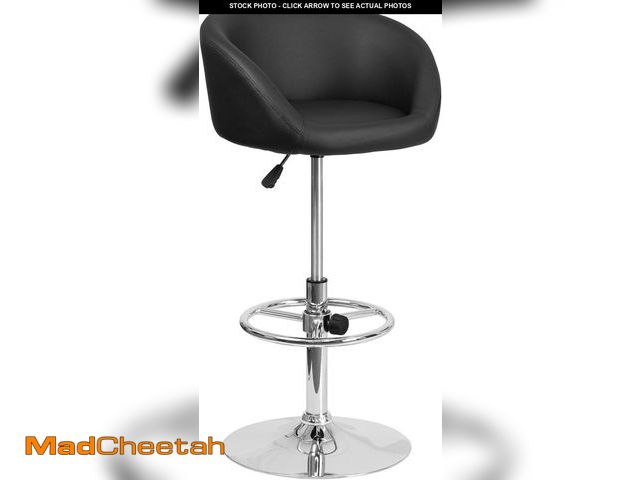 Lot 74-12396664 - Flash Furniture Luis Contemporary Black Vinyl Adjustable Height Barstool with Barrel Back and Chrome...