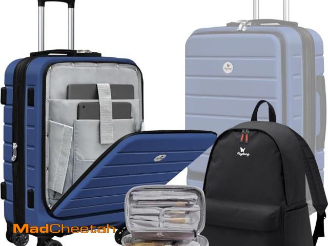 Lot 74-12399882 - KEYTANG Classic 20" Carry-On Luggage Set with TSA Lock Spinner Wheels, Lightweight Hardside Expandab...
