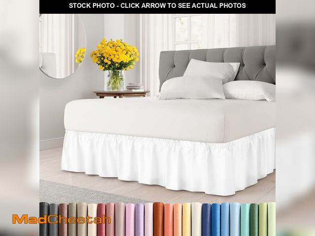 Lot 74-12444499 - Wrap Around Dust Ruffle Bed Skirt - White - for King Size Beds with 15 Inch Drop - Easy Fit Elastic ...
