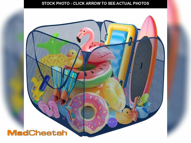 Lot 74-14267887 - Hahood Pop-up Pool Toy Storage Bin 31 x 31 x 31 Inch Mesh Pool Organizer Bag with 2 Side Pockets for...