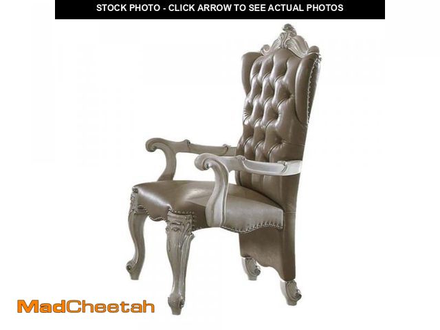 Lot 74-12243892 - ACME FURNITURE Versailles Vintage Gray Faux Leather Arm Chair Set of 2 - UNUSED