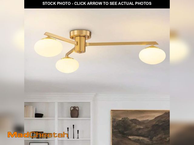 Lot 74-13822584 - Y'INSP Lumo Orb 26.4 in. 3-Light Brushed Gold Mid-Century Pendant Ceiling Light Sputnik Semi-Flush M...
